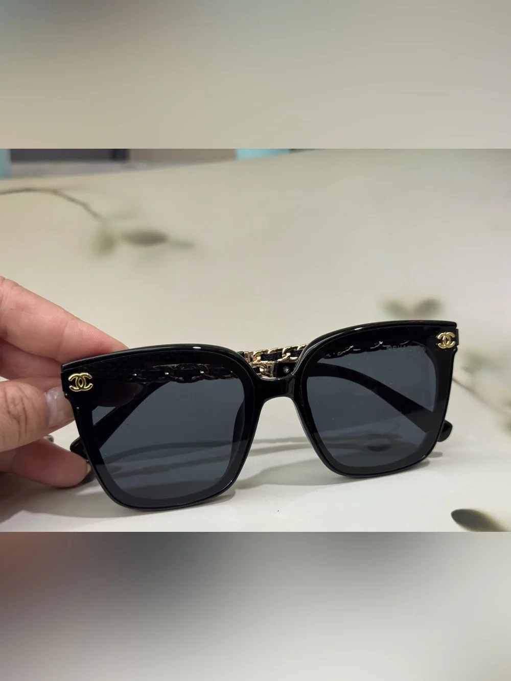 Chanel Black Cat-Eye Sunglasses with Gold CC Accents